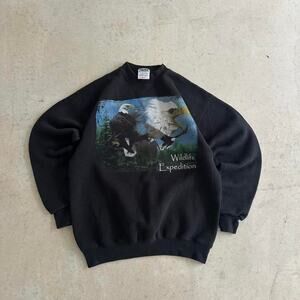 90s Vintage Black Eagle Wildlife Graphic Crewneck Sweatshirt